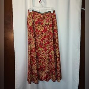 Vintage Liz Sport Cottagecore Button Front Full Skirt 8 Red Floral Retro Country